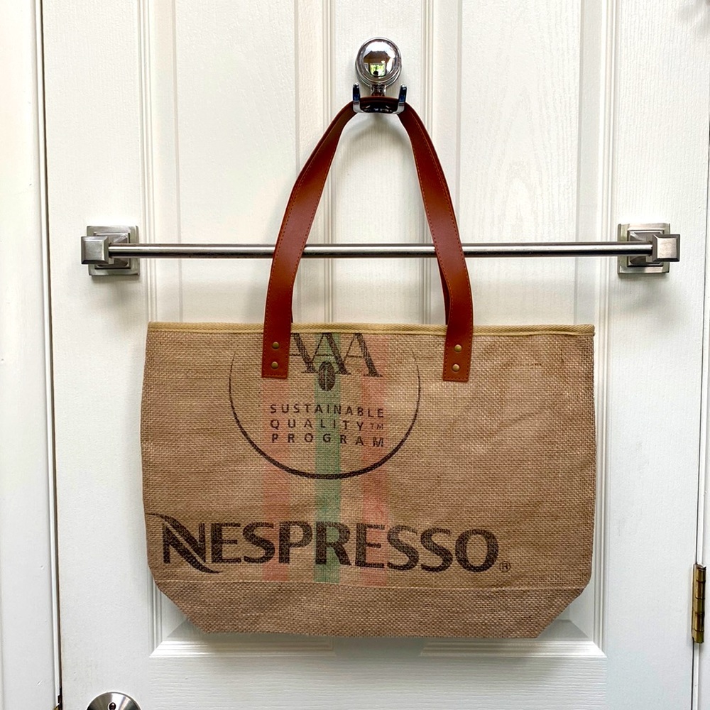NWOT burlap bag with leather handles